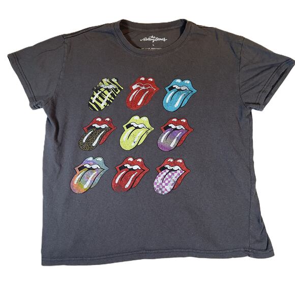 Rolling Stones Multi Tongue T-Shirt Woman's L Grey Classic Jagger Richards Rock - Picture 1 of 7